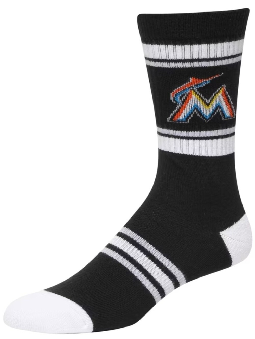 MLB Miami Marlins Black Crew Socks with White Accents Size L 6-12 NWT